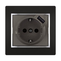 Πρίζα Σούκο + USB (σε αναμονή) Ανθρακί-Χρώμιο-Μαύρο (Συνδυασμός) Mira